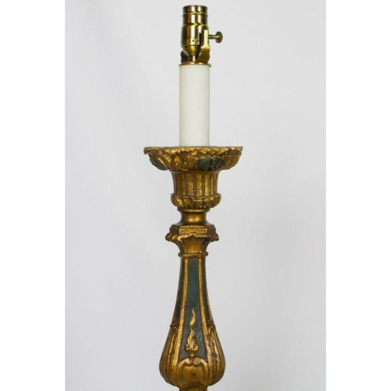 Pair of Gilt Wood Candlestick Lamps In Good Condition For Sale In Canton, MA