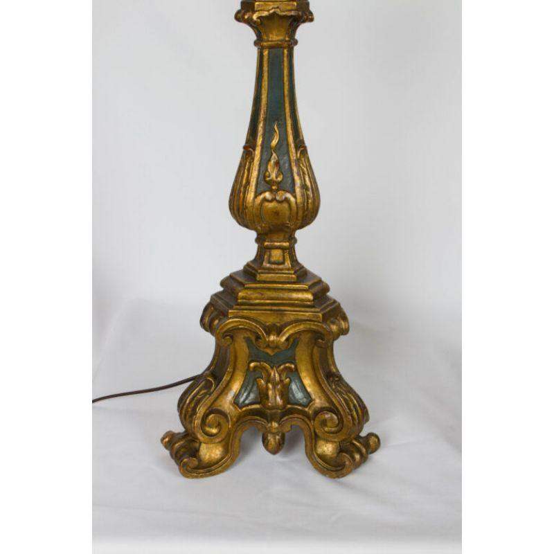 19th Century Pair of Gilt Wood Candlestick Lamps For Sale