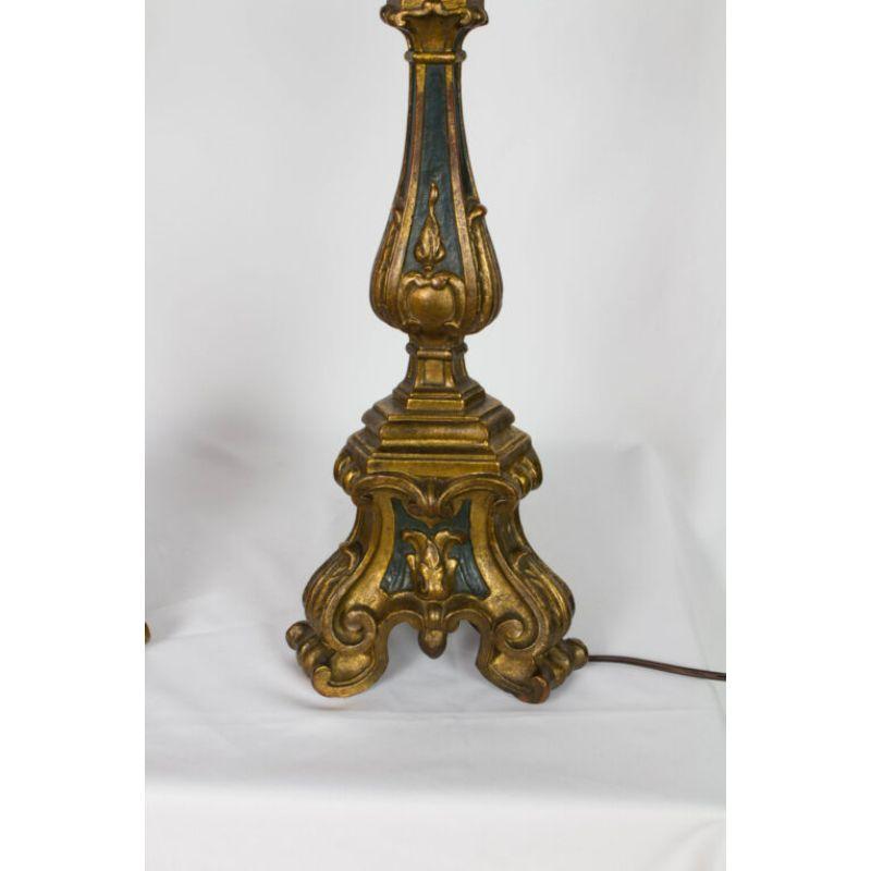Pair of Gilt Wood Candlestick Lamps For Sale 1