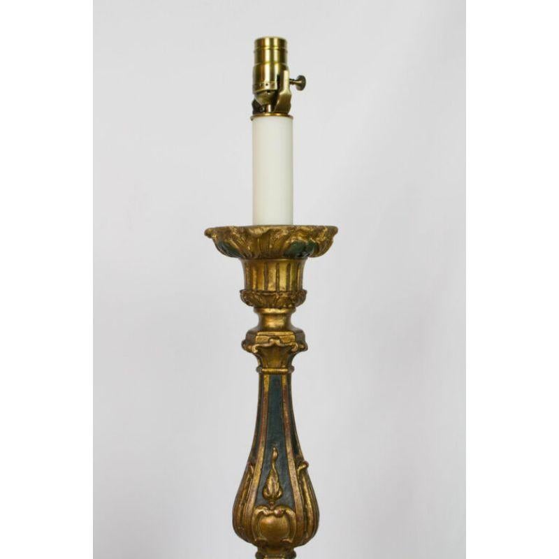Pair of Gilt Wood Candlestick Lamps For Sale 2