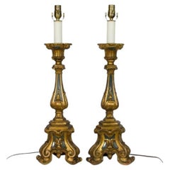 Pair of Gilt Wood Candlestick Lamps