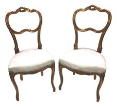 Pareja de Sillas de Madera Dorada, Estilo Sueco Antiguo Shabby Chic, Años 20