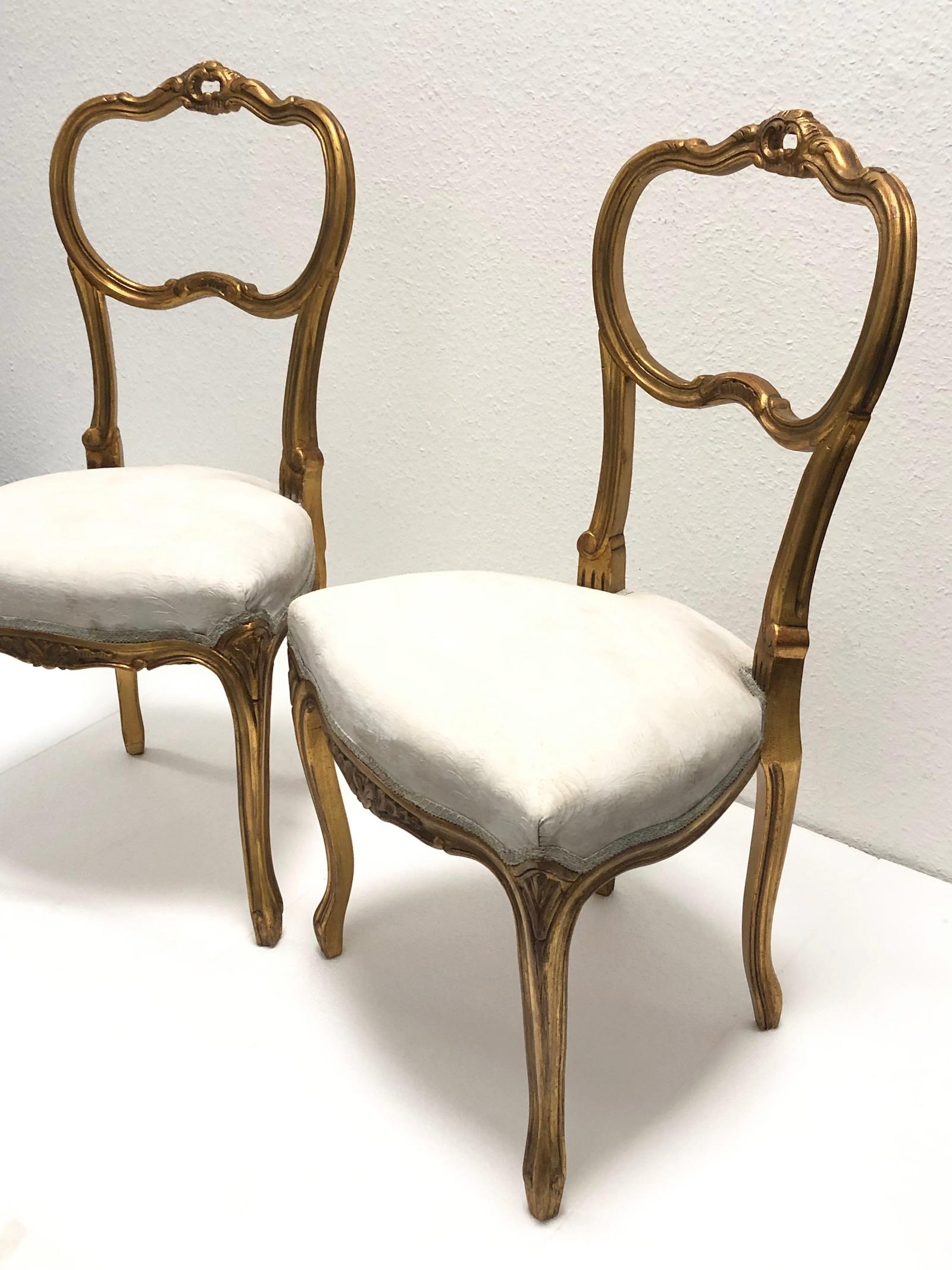 Paar Stühle aus vergoldetem Holz, Shabby Chic, schwedischer antiker Bauernhausstil, 1920er Jahre im Zustand „Gut“ im Angebot in Nuernberg, DE