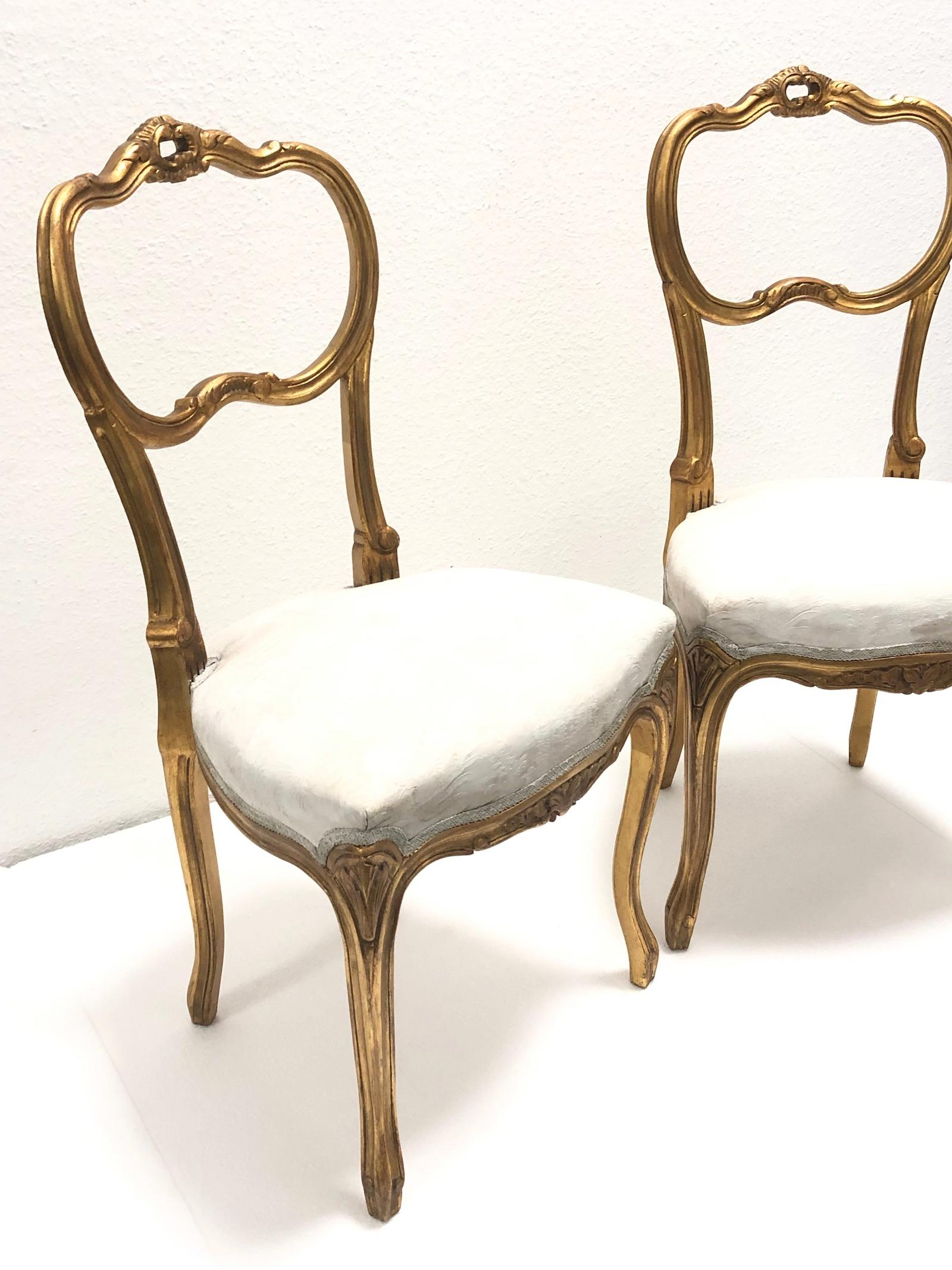 Rococo Pair of Giltwood Chairs, Shabby Chic Swedish Antique Farmhouse Style, 1920s For Sale