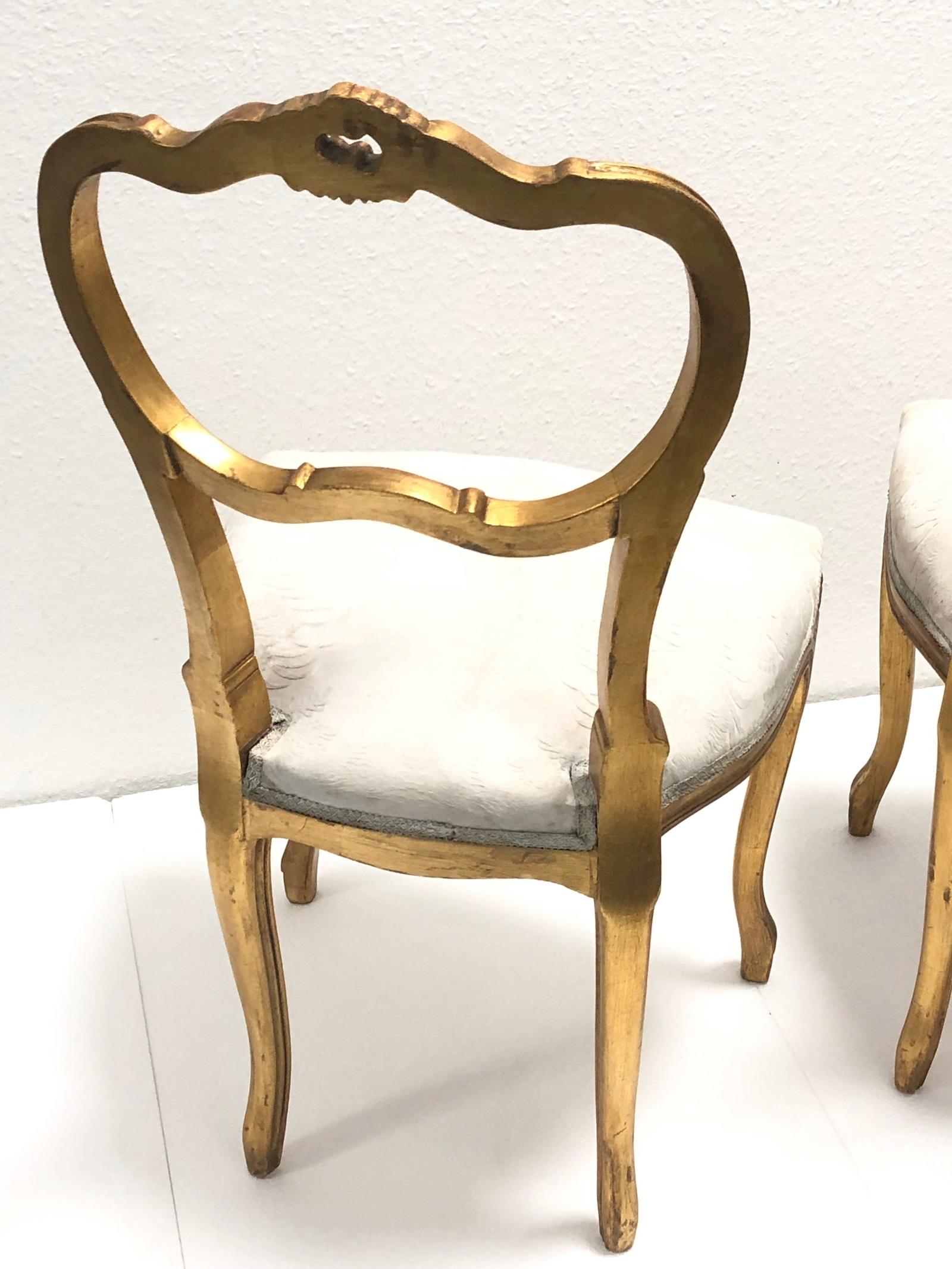 Early 20th Century Pair of Giltwood Chairs, Shabby Chic Swedish Antique Farmhouse Style, 1920s For Sale