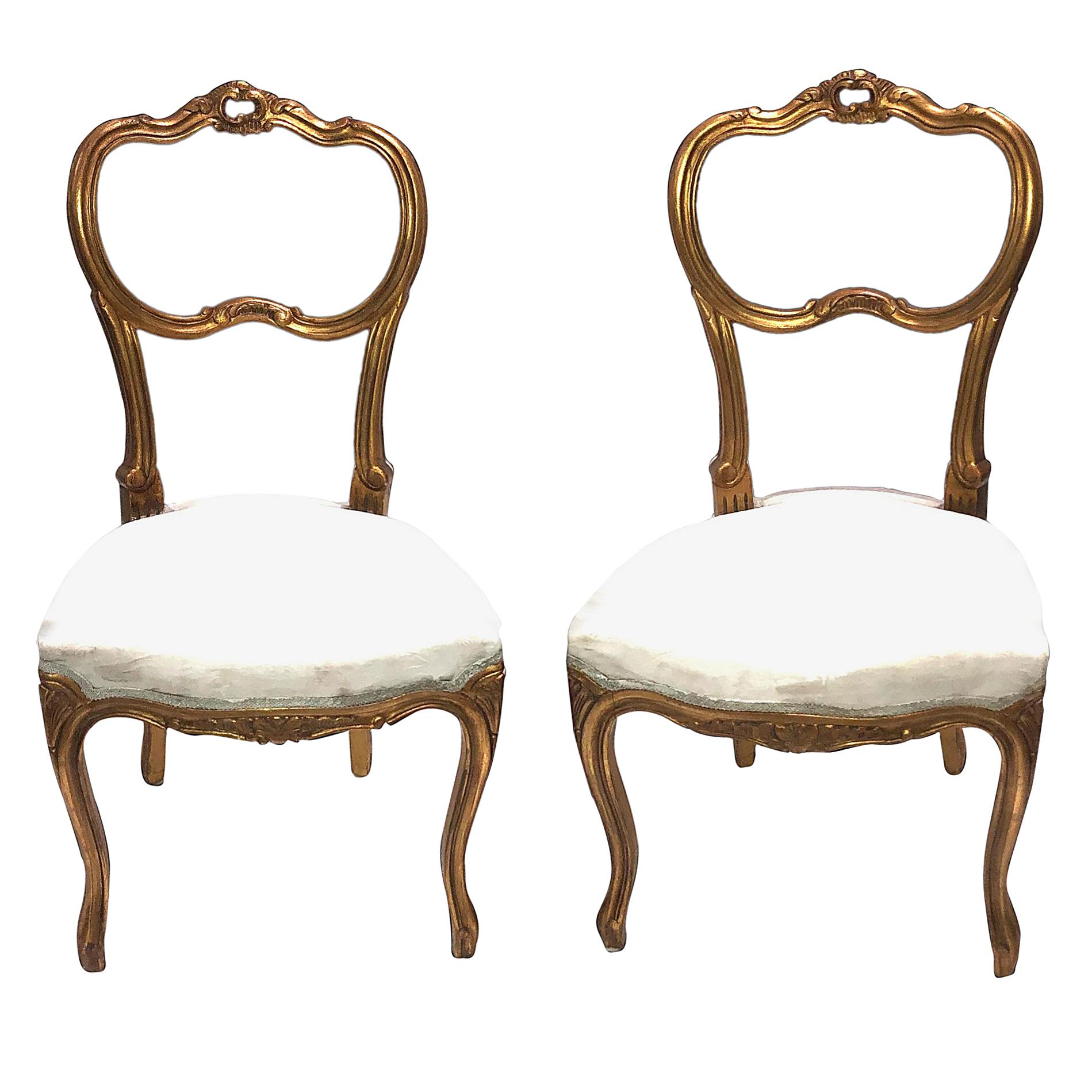 Pair of Giltwood Chairs, Shabby Chic Swedish Antique Farmhouse Style, 1920s