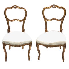 Pair of Giltwood Chairs, Shabby Chic Swedish Used Farmhouse Style, 1920s