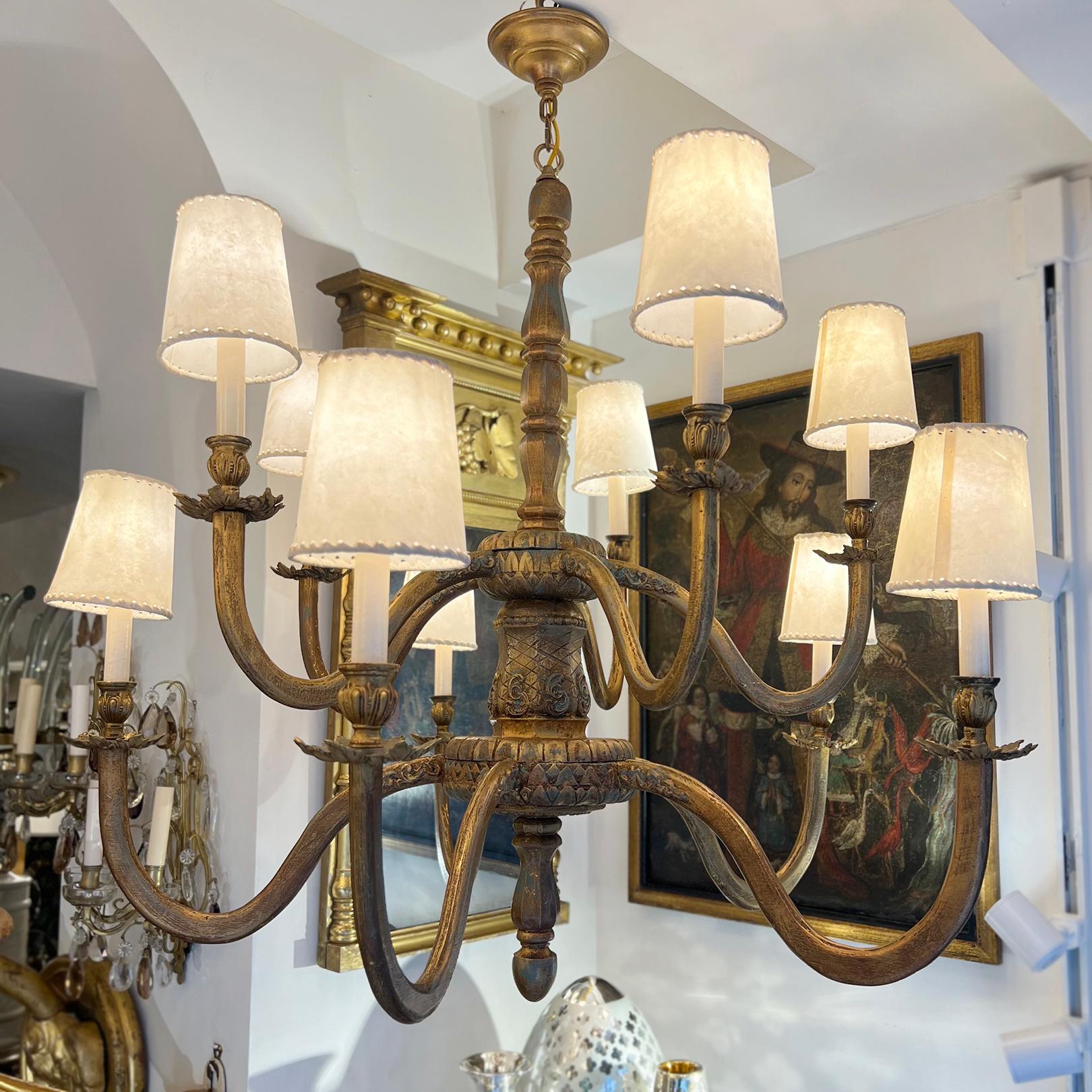 Pair of Gilt Wood Chandeliers, Sold Individually 4