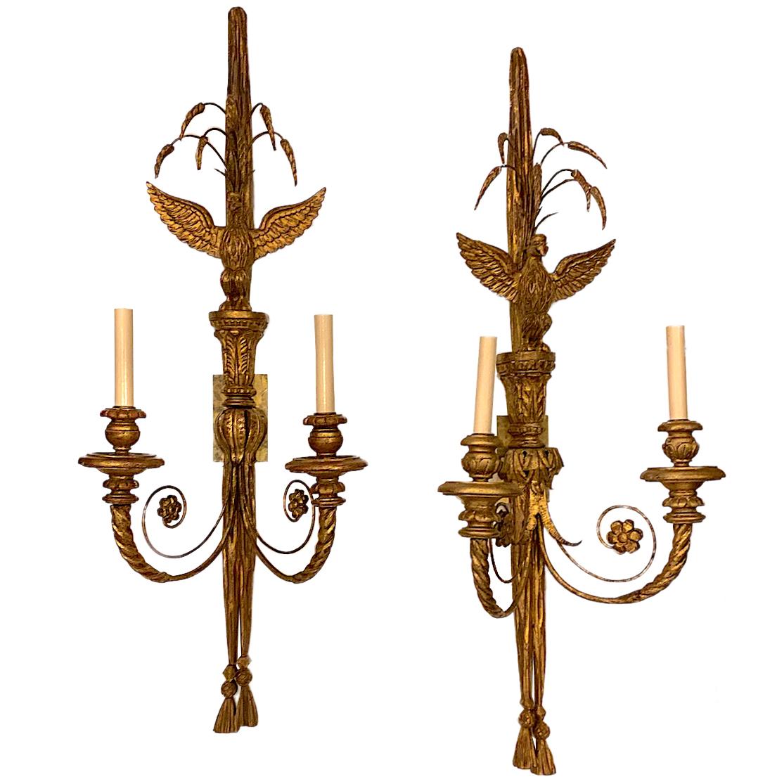 French Pair of Gilt Wood Empire Sconces For Sale