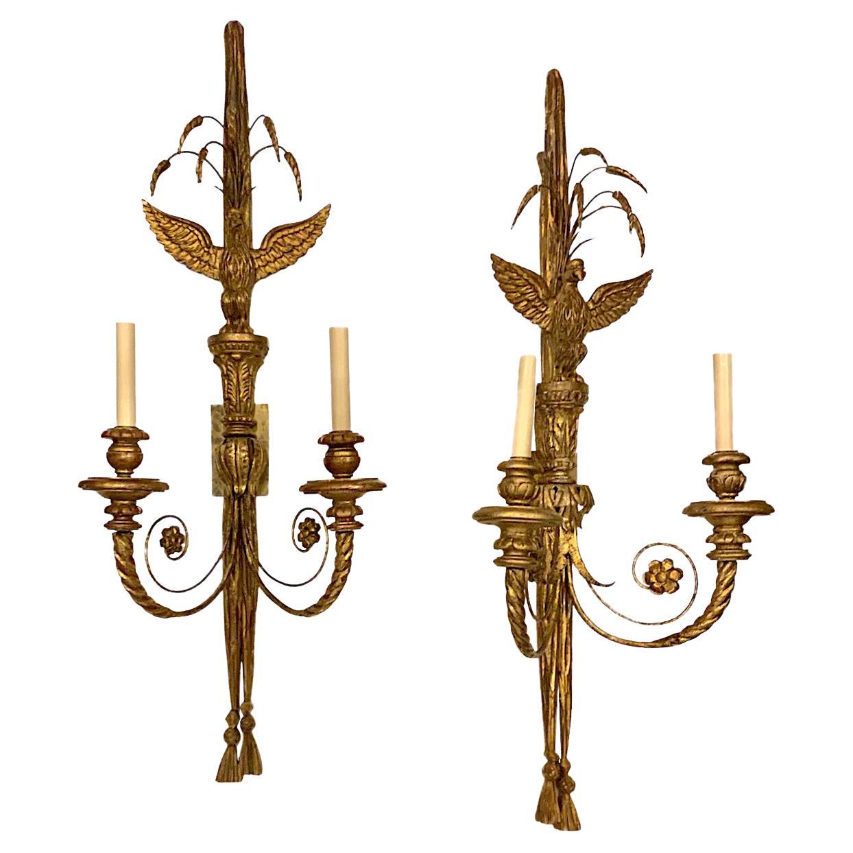Pair of Gilt Wood Empire Sconces For Sale