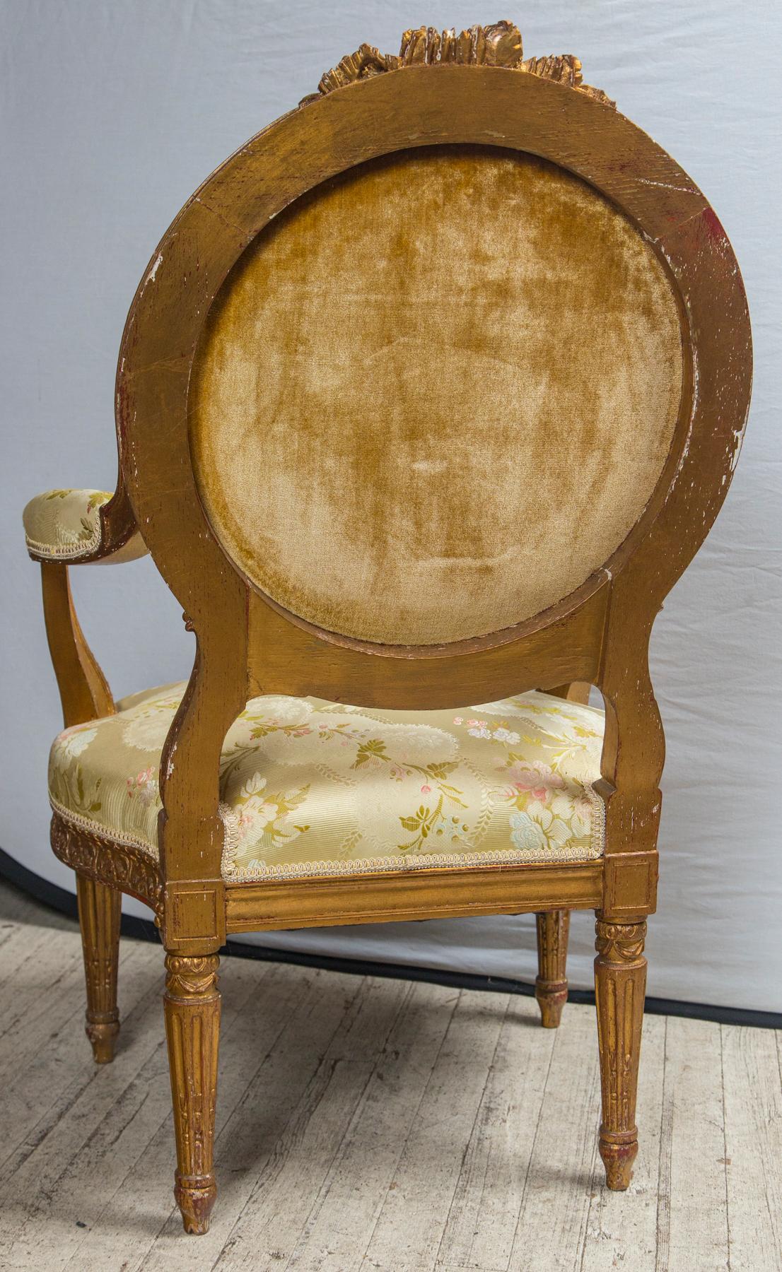 Pair of Giltwood Louis XVI Style Fauteuils or Open Armchairs In Good Condition In Woodbury, CT