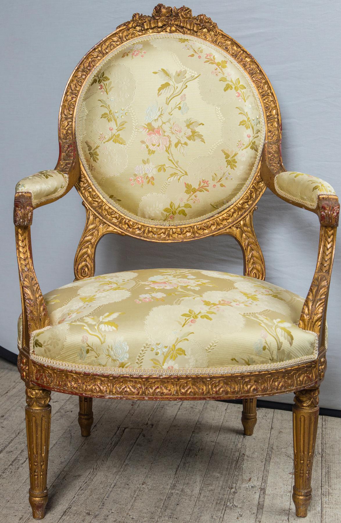 Pair of Giltwood Louis XVI Style Fauteuils or Open Armchairs 3