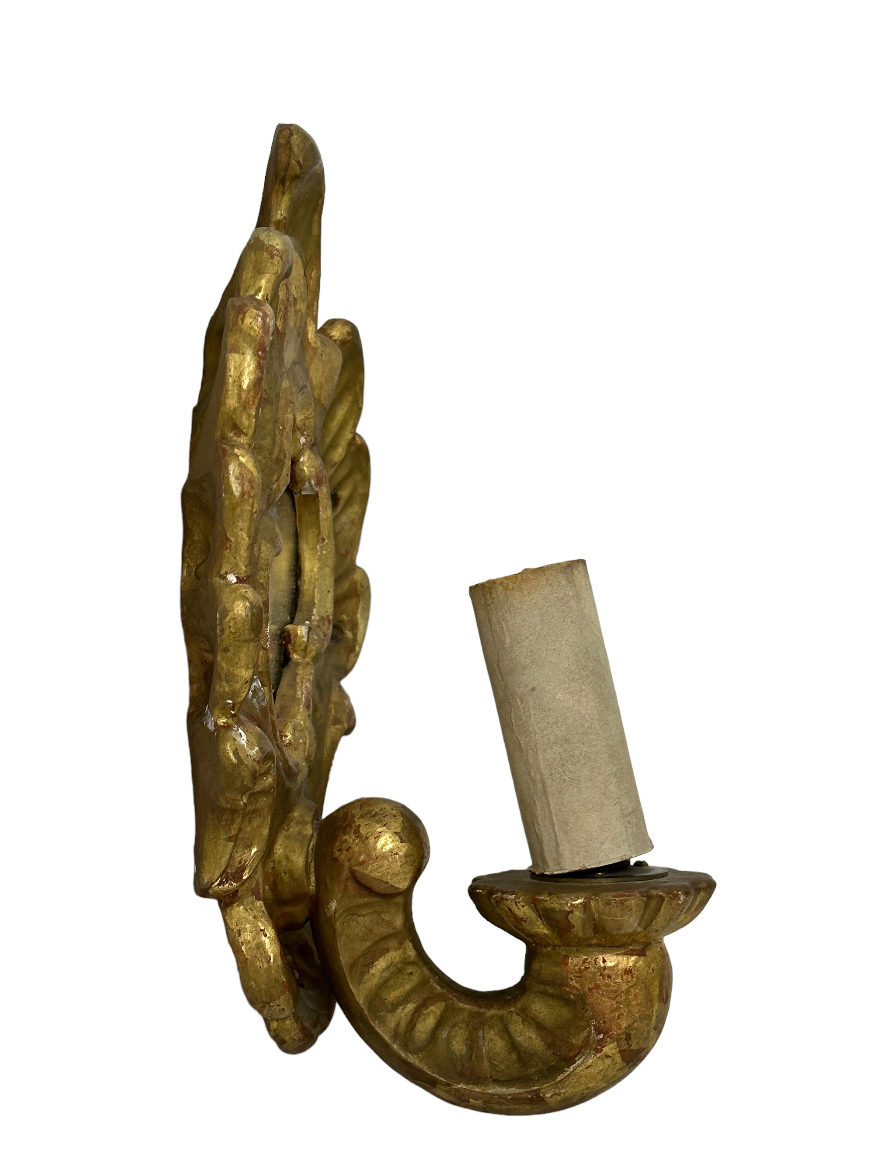 Early 20th Century Pair of Gilt Wood Mirror Sconces Tole Toleware, Italy, 1920s For Sale