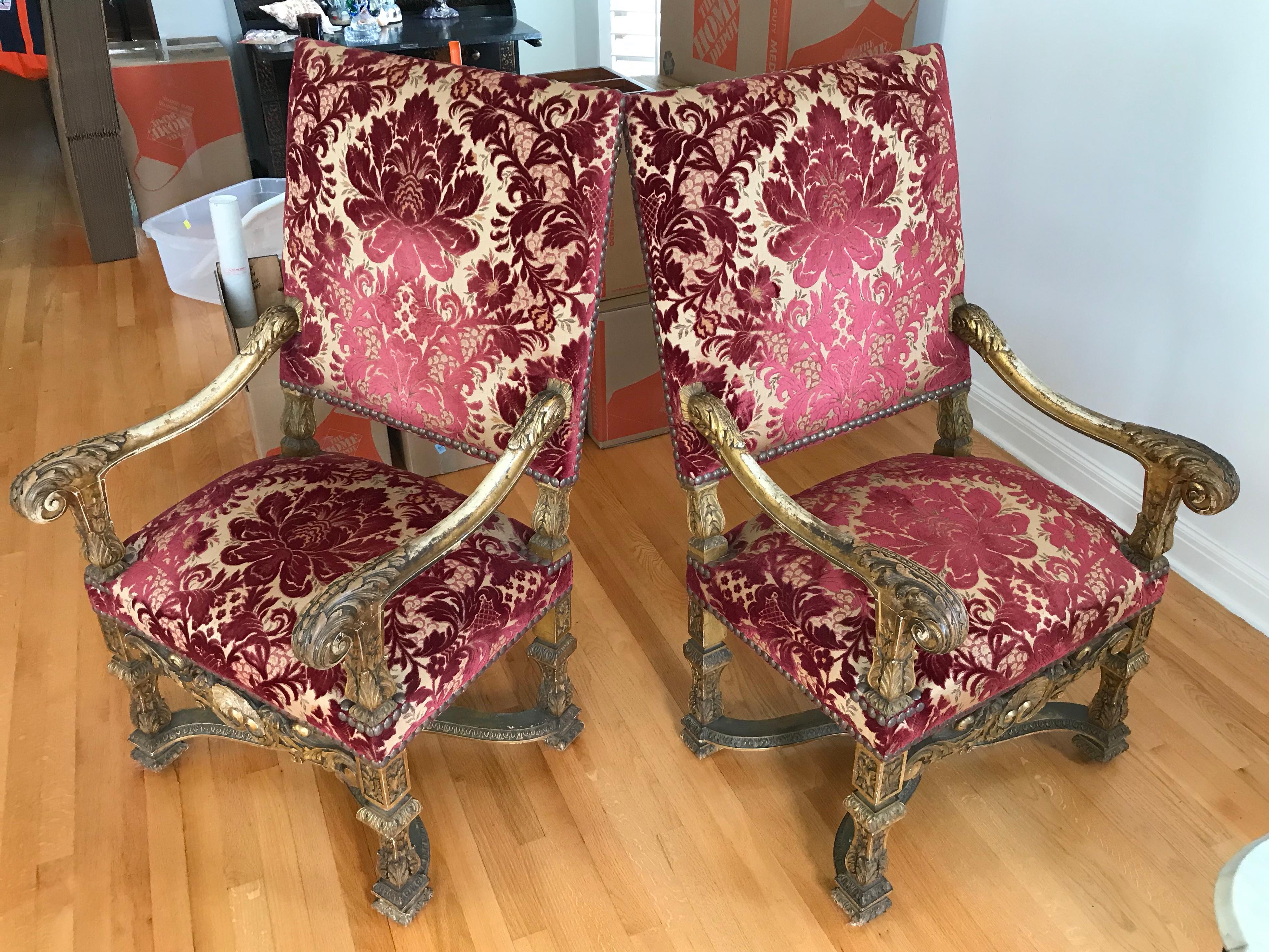 French Pair of Giltwood Regence Style Armchairs