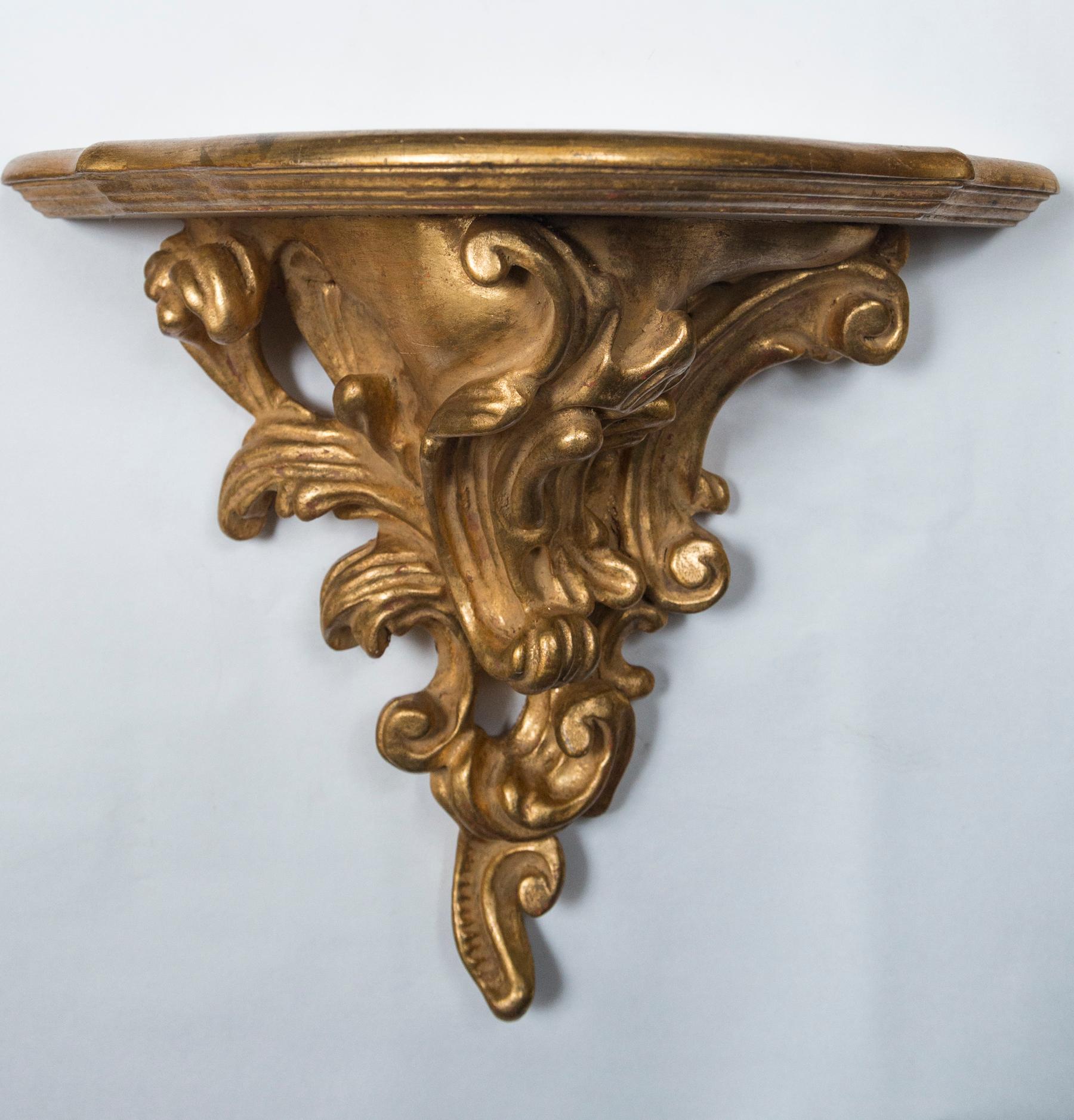 Rococo Pair of Giltwood Rococco Style Wall Brackets