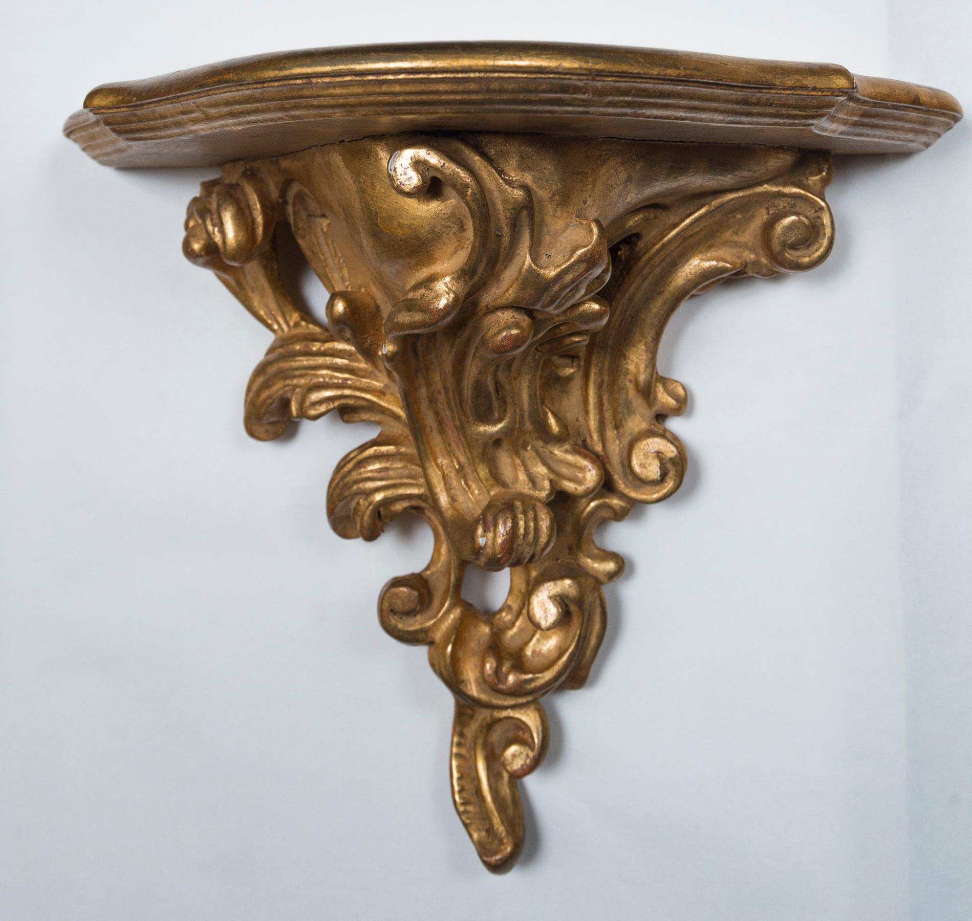 Italian Pair of Giltwood Rococco Style Wall Brackets