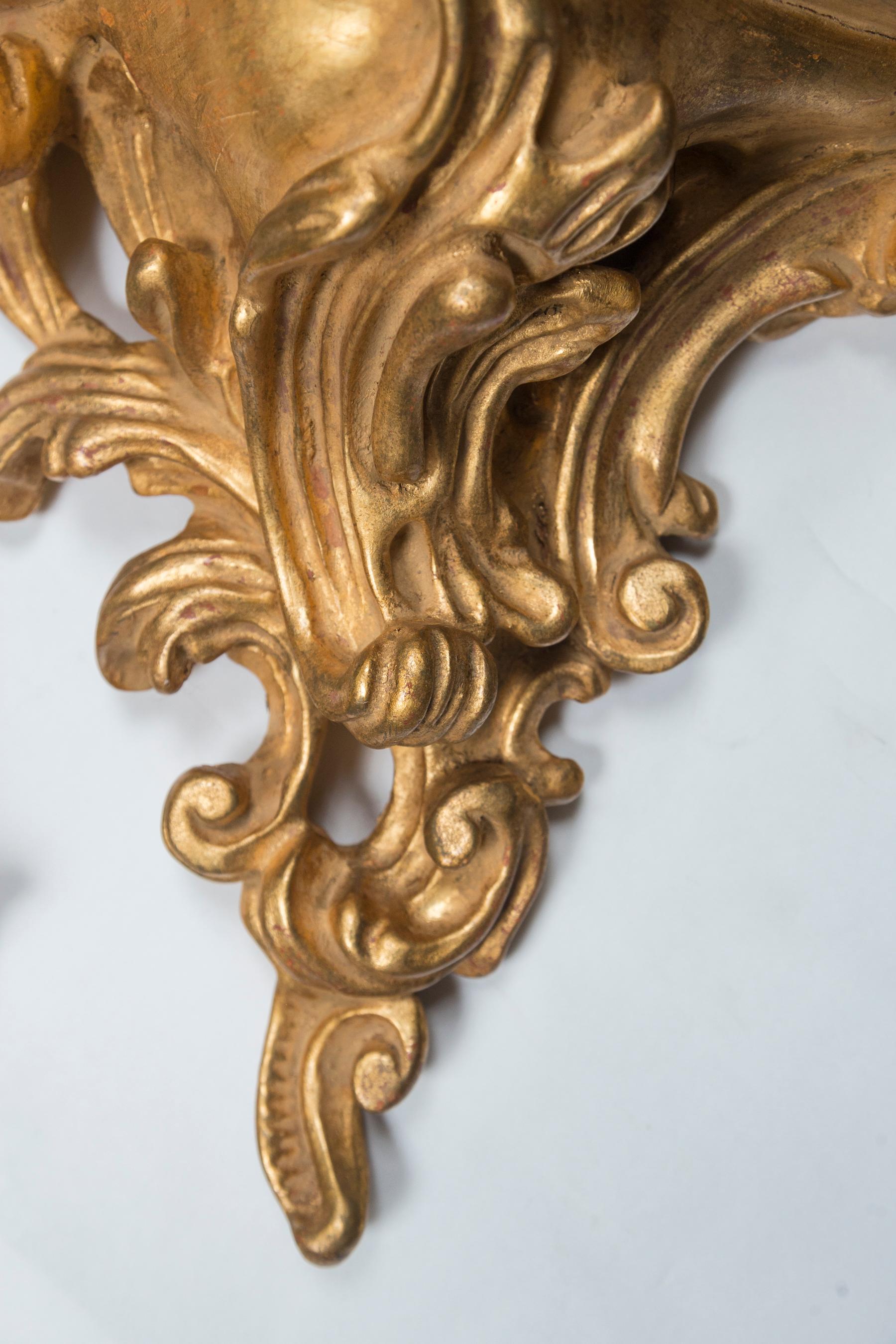 Pair of Giltwood Rococco Style Wall Brackets In Good Condition In Woodbury, CT