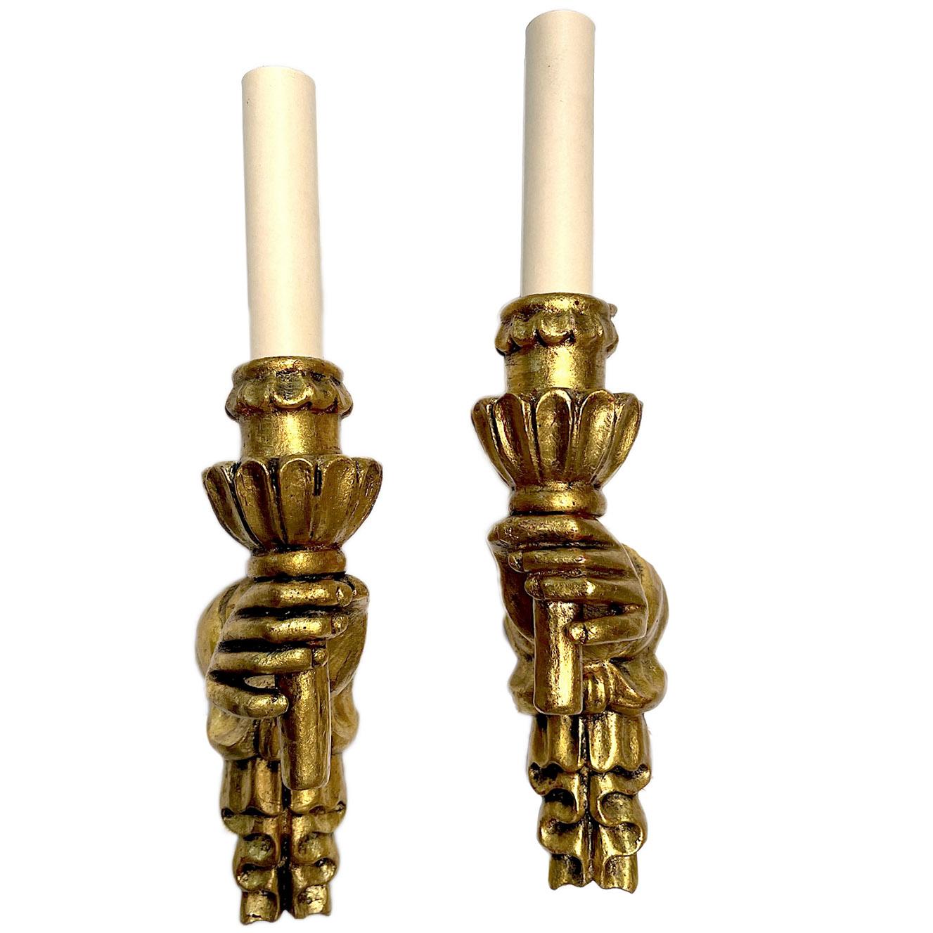 Italian Pair of  Large Carved Giltwood Sconces For Sale