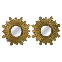 Pair of Gilt Wood Starburst Mirrors