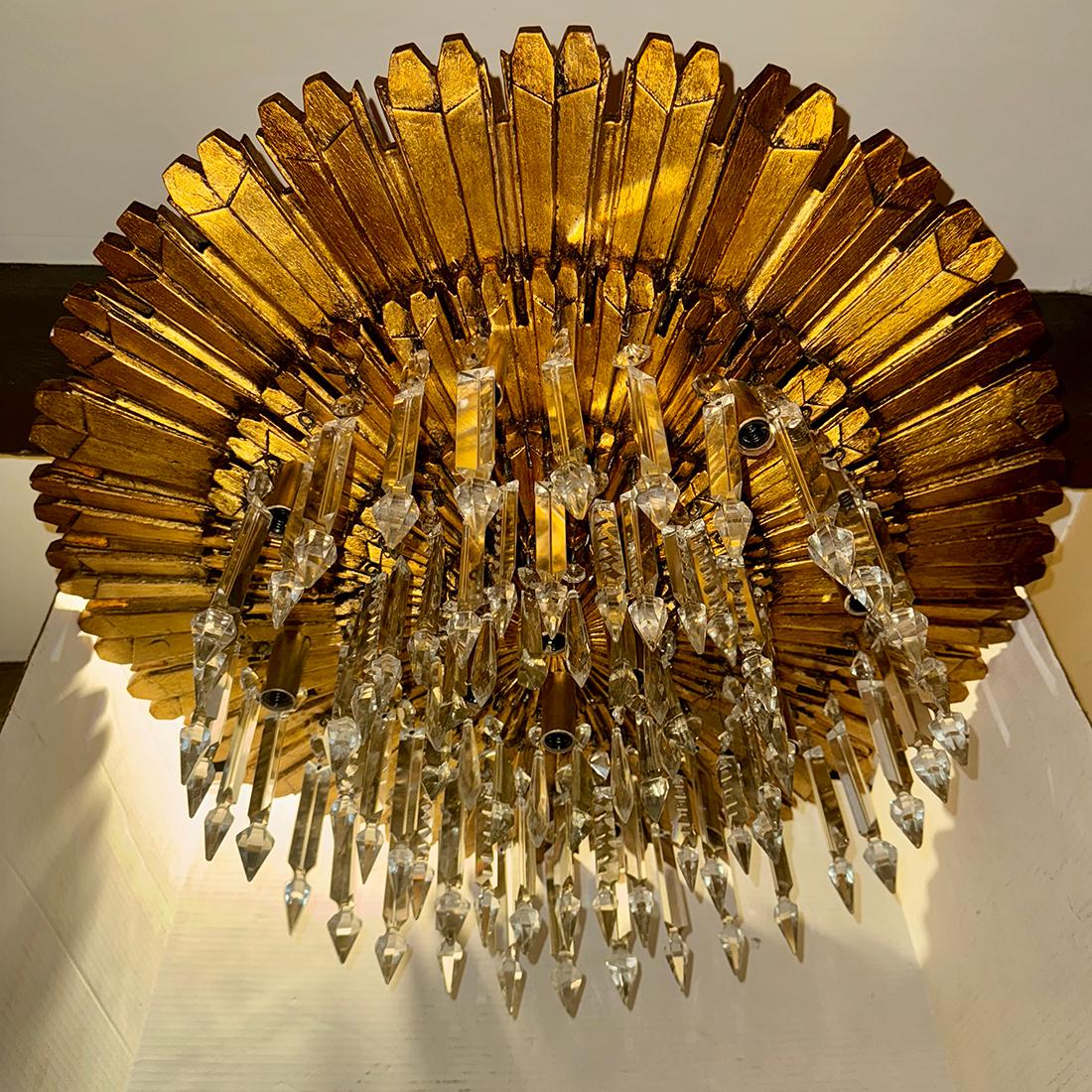 Pair of Gilt Wood Sunburst Light Fixtures, Sold Individually For Sale 3