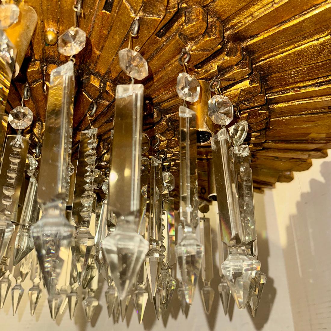 Italian Pair of Gilt Wood Sunburst Light Fixtures, Sold Individually For Sale