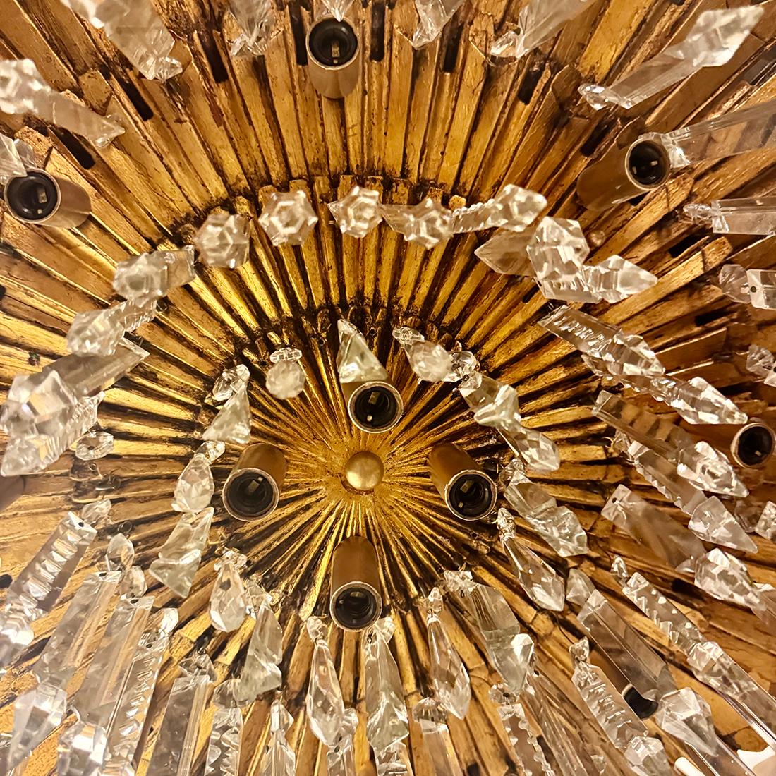 Pair of Gilt Wood Sunburst Light Fixtures, Sold Individually For Sale 1
