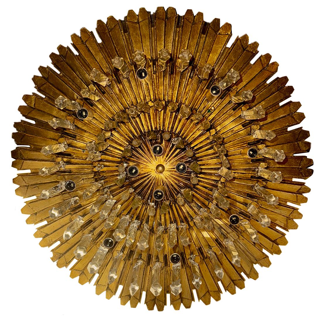 Pair of Gilt Wood Sunburst Light Fixtures, Sold Individually For Sale 2