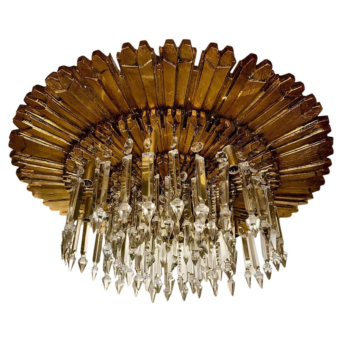Paire de luminaires Sunburst en bois doré, vendus à l'unité