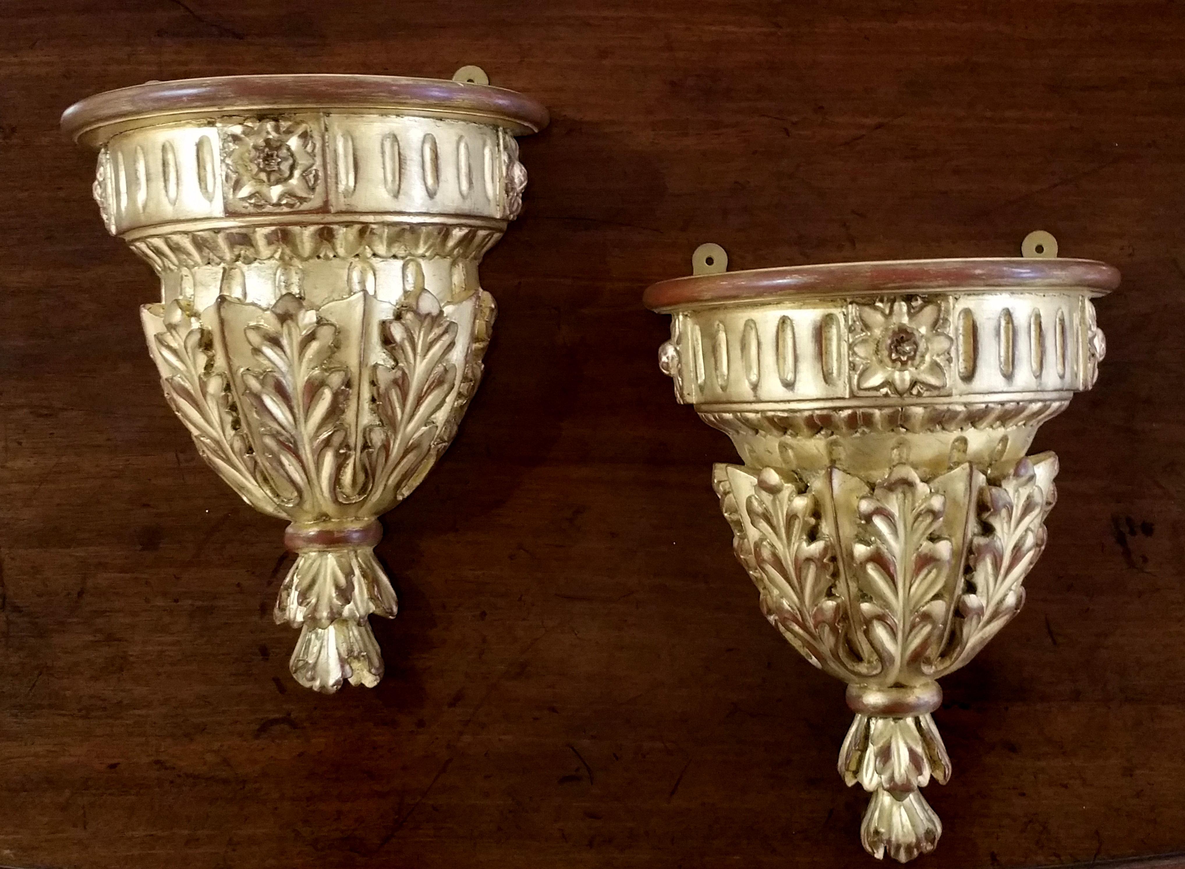 Indonesian Pair of Giltwood Urn Shaped Wall Brackets