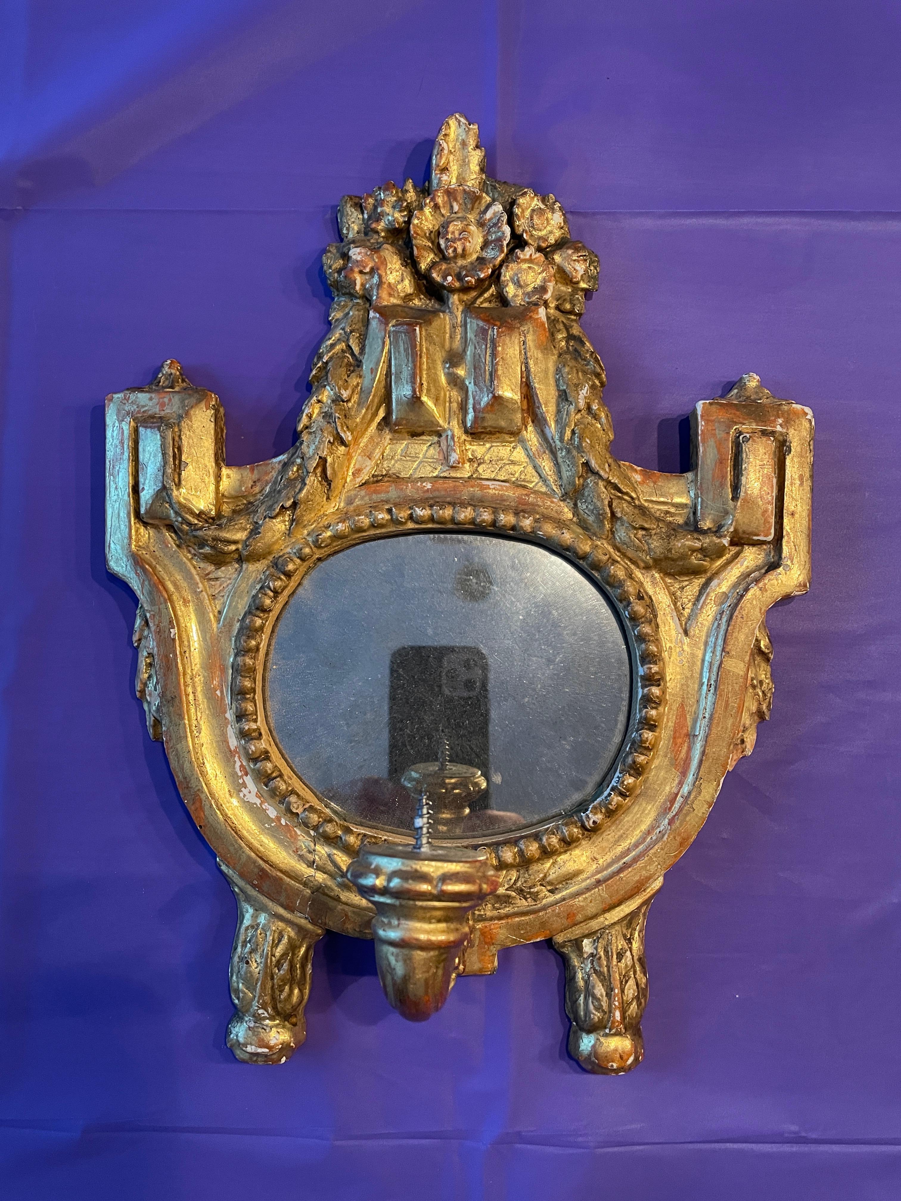 Pair of Gilt Wood Wall Sconces, 19th Century In Good Condition For Sale In Belmont, MA