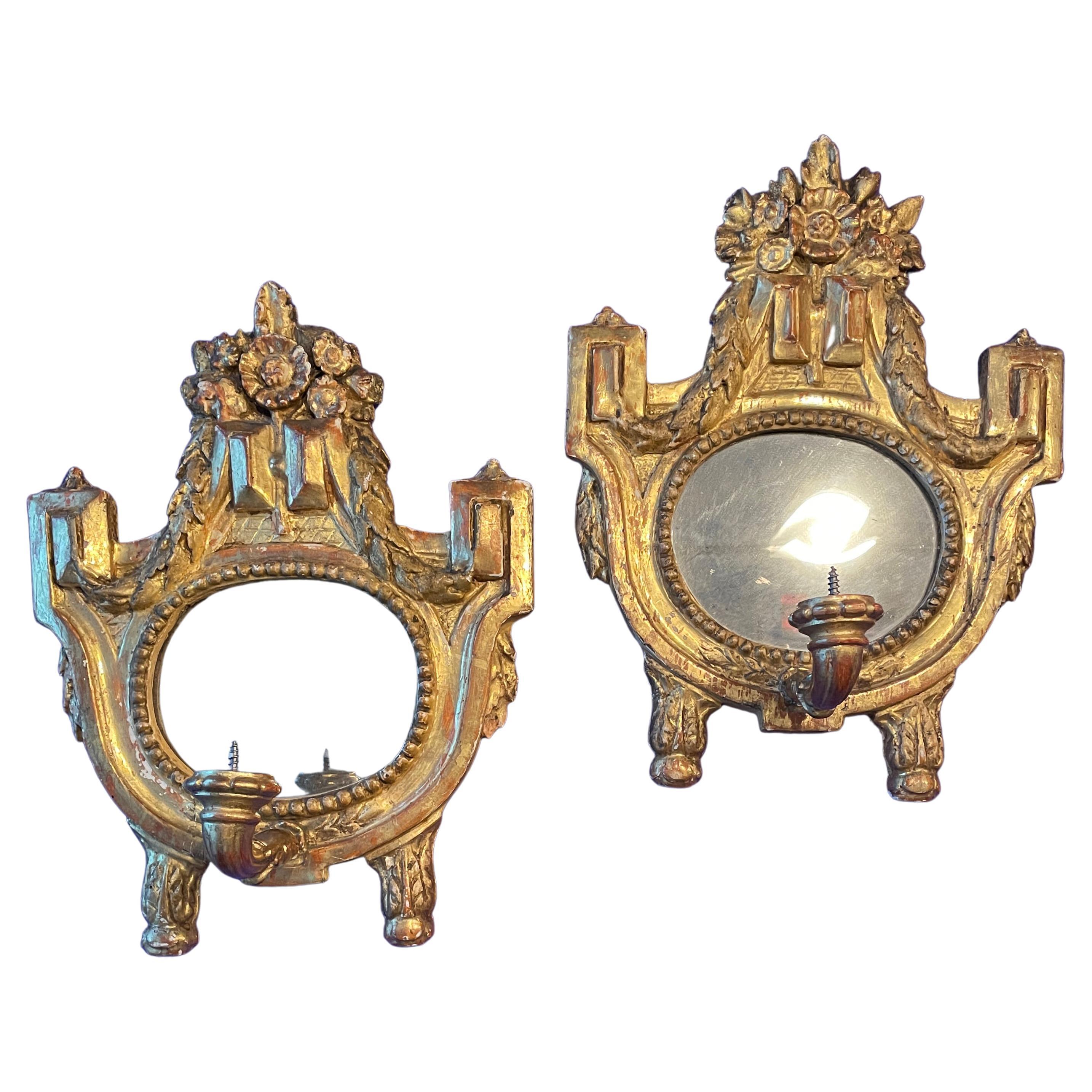Pair of Gilt Wood Wall Sconces, 19th Century