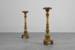 Pair of Gilt Wooden Pedestals with Plaster Decoration, France 19th Century