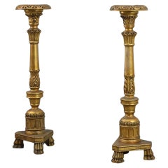 Pair of Gilt Wooden Pedestals with Plaster Decoration, France 19th Century