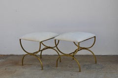 Pair of Gilt Wrought Iron and Hide Stools by Design Frères