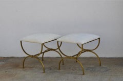 Pair of Gilt Wrought Iron and Hide Stools by Design Frères