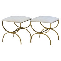Pair of Gilt Wrought Iron and Hide Stools by Design Frères