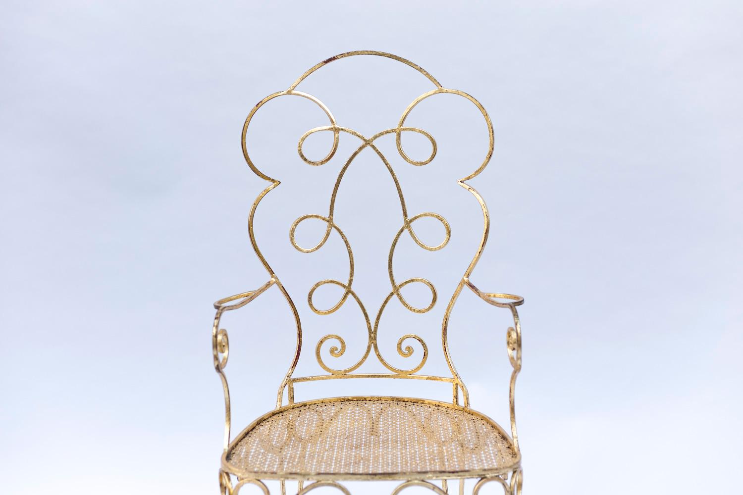 Pair of Gilt Wrought Iron Armchairs, circa 1990 For Sale 2
