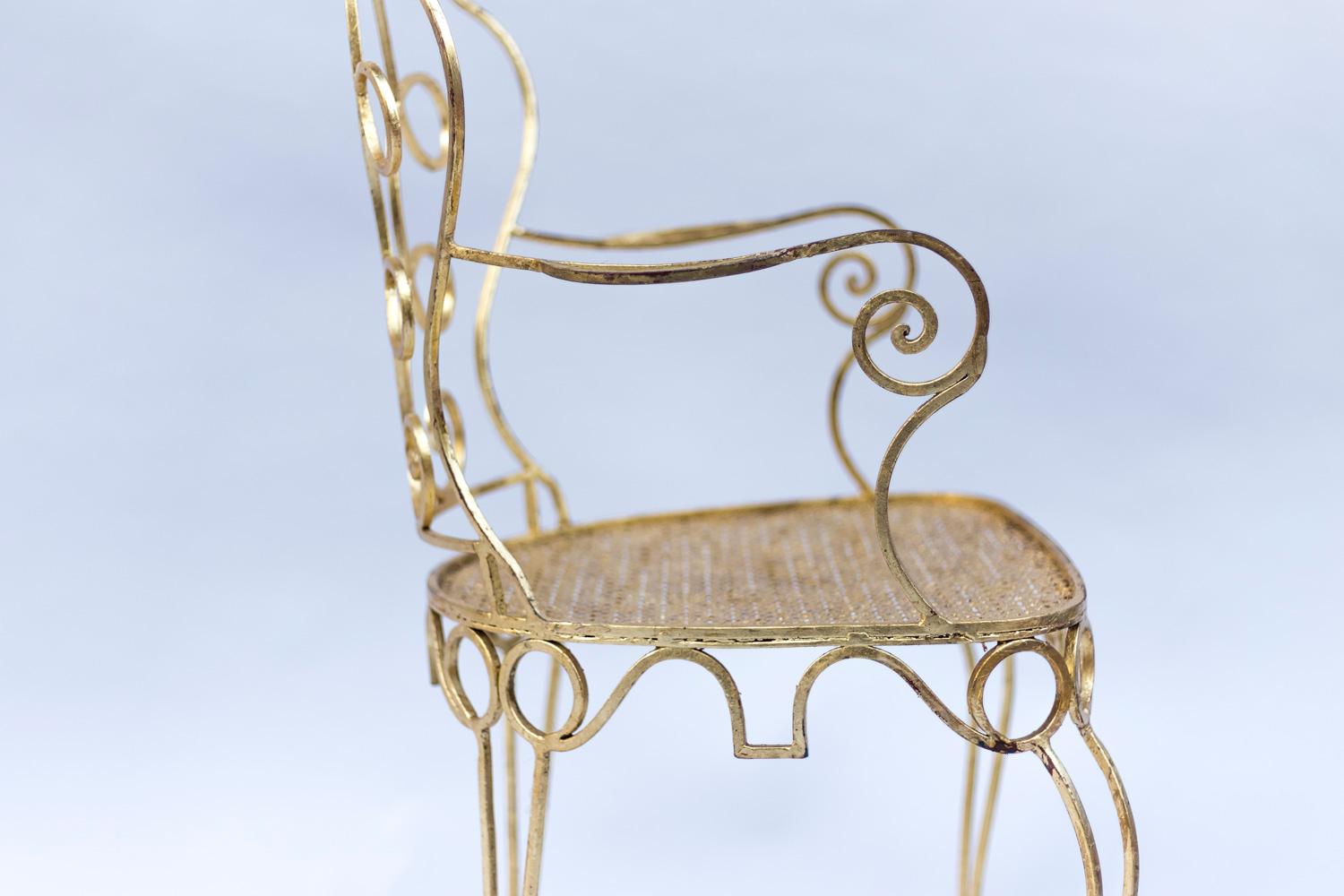 Pair of Gilt Wrought Iron Armchairs, circa 1990 For Sale 3