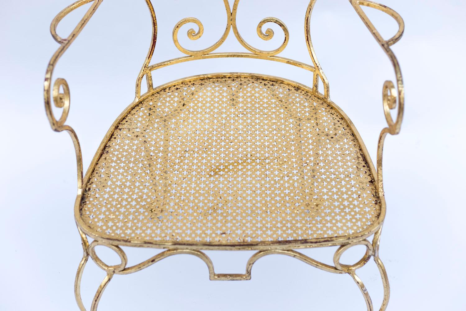 Pair of Gilt Wrought Iron Armchairs, circa 1990 For Sale 4