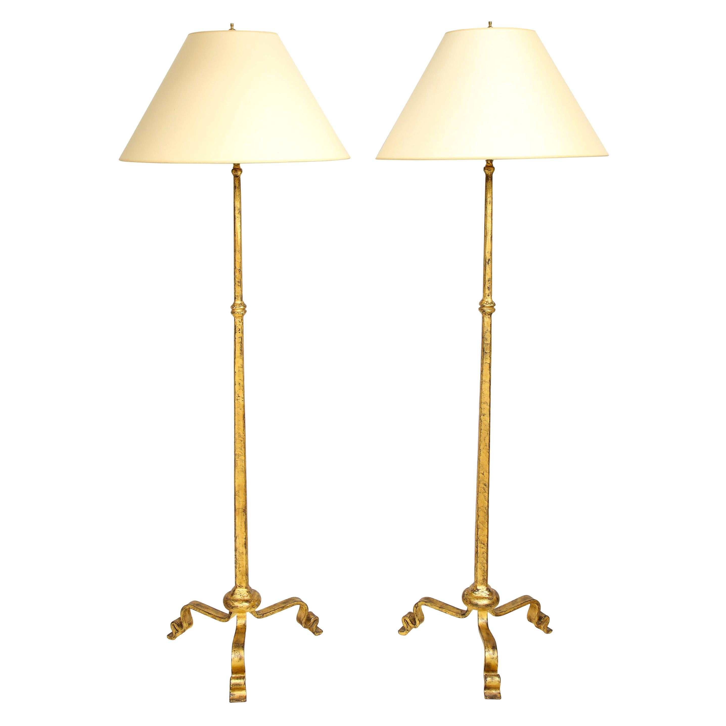 Pair of Gilt Wrought Iron Floor Lamps in the Ramsay Manner