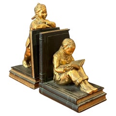 Pair of Gilted Metal Clad Chinese Scholar  Bookends by Ronson Art Metal Works