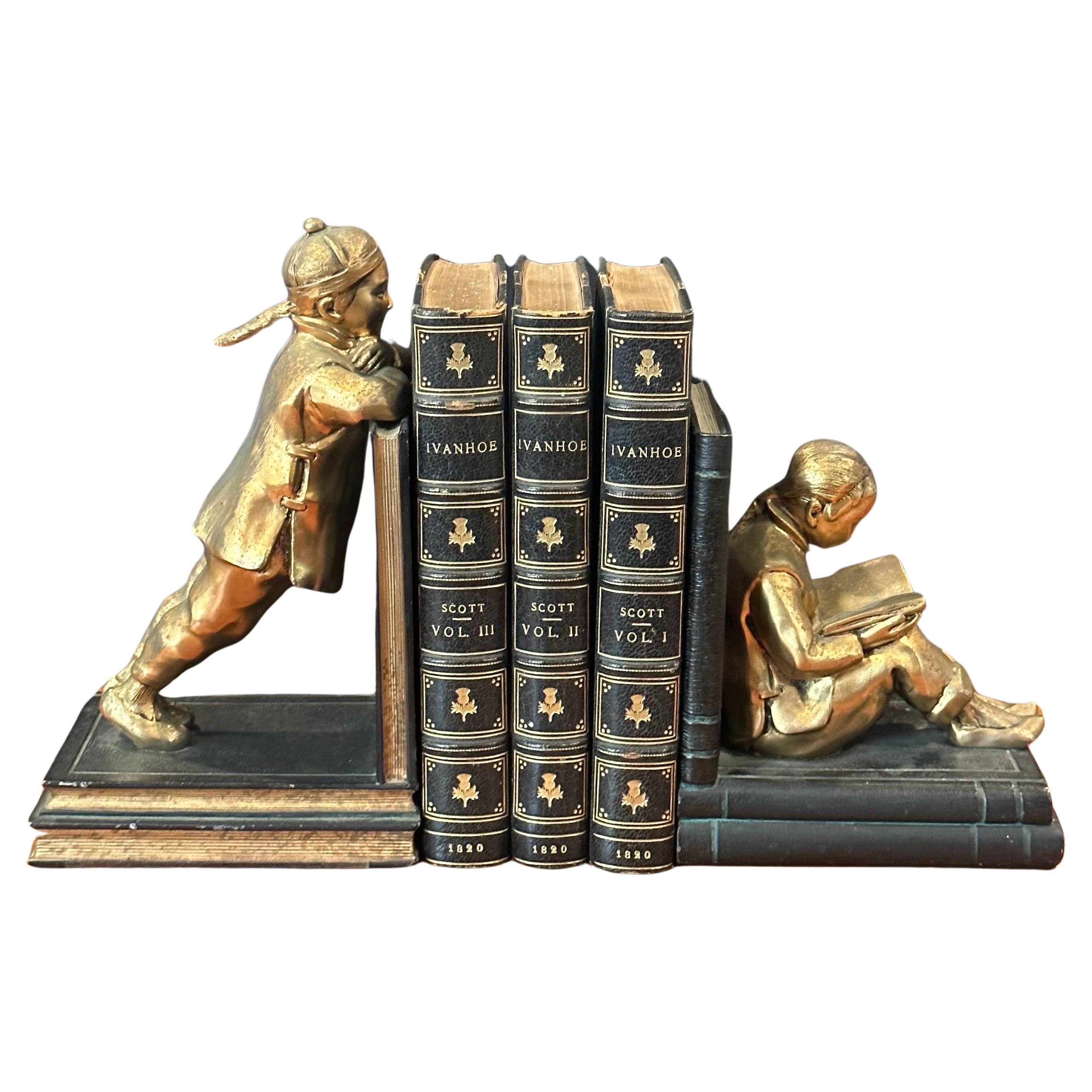 American Pair of Gilted Metal Clad Chinese Scholar  Bookends by Ronson Art Metal Works For Sale