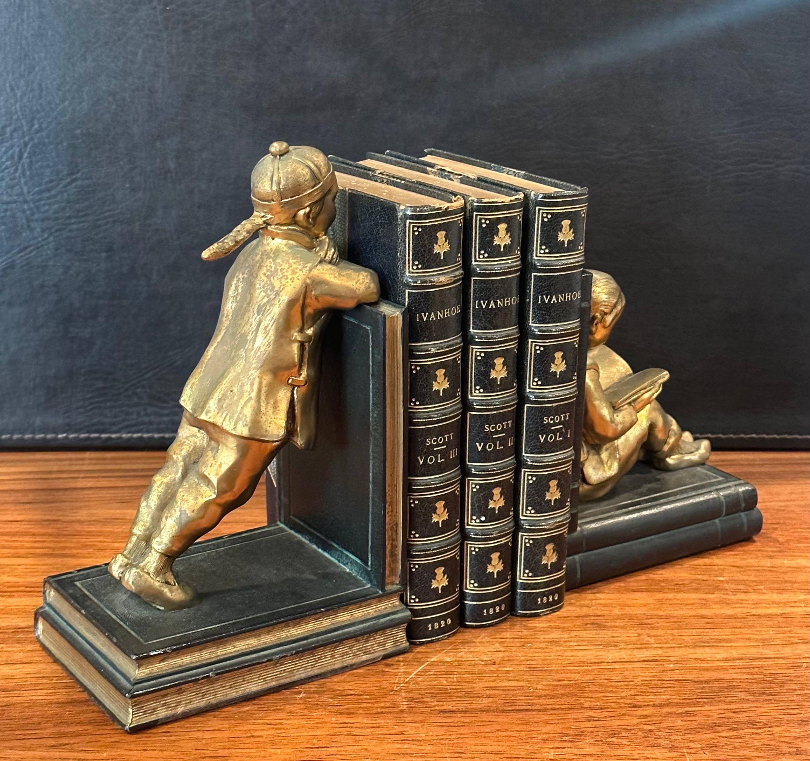 Pair of Gilted Metal Clad Chinese Scholar  Bookends by Ronson Art Metal Works For Sale 1