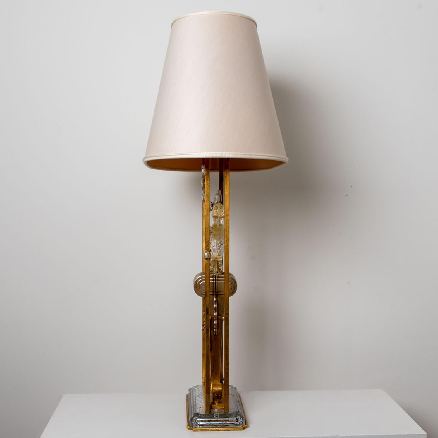 Pair of Gilted Metal, Silver Leaf & Crystal Parrot table lamp attr to Maison Bag 4