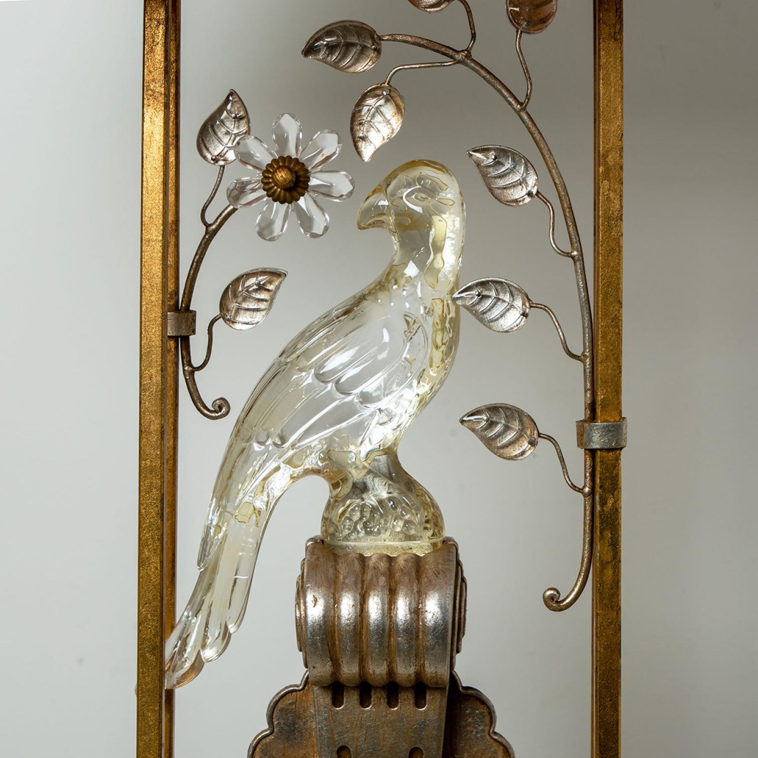 Empire Pair of Gilted Metal, Silver Leaf & Crystal Parrot table lamp attr to Maison Bag
