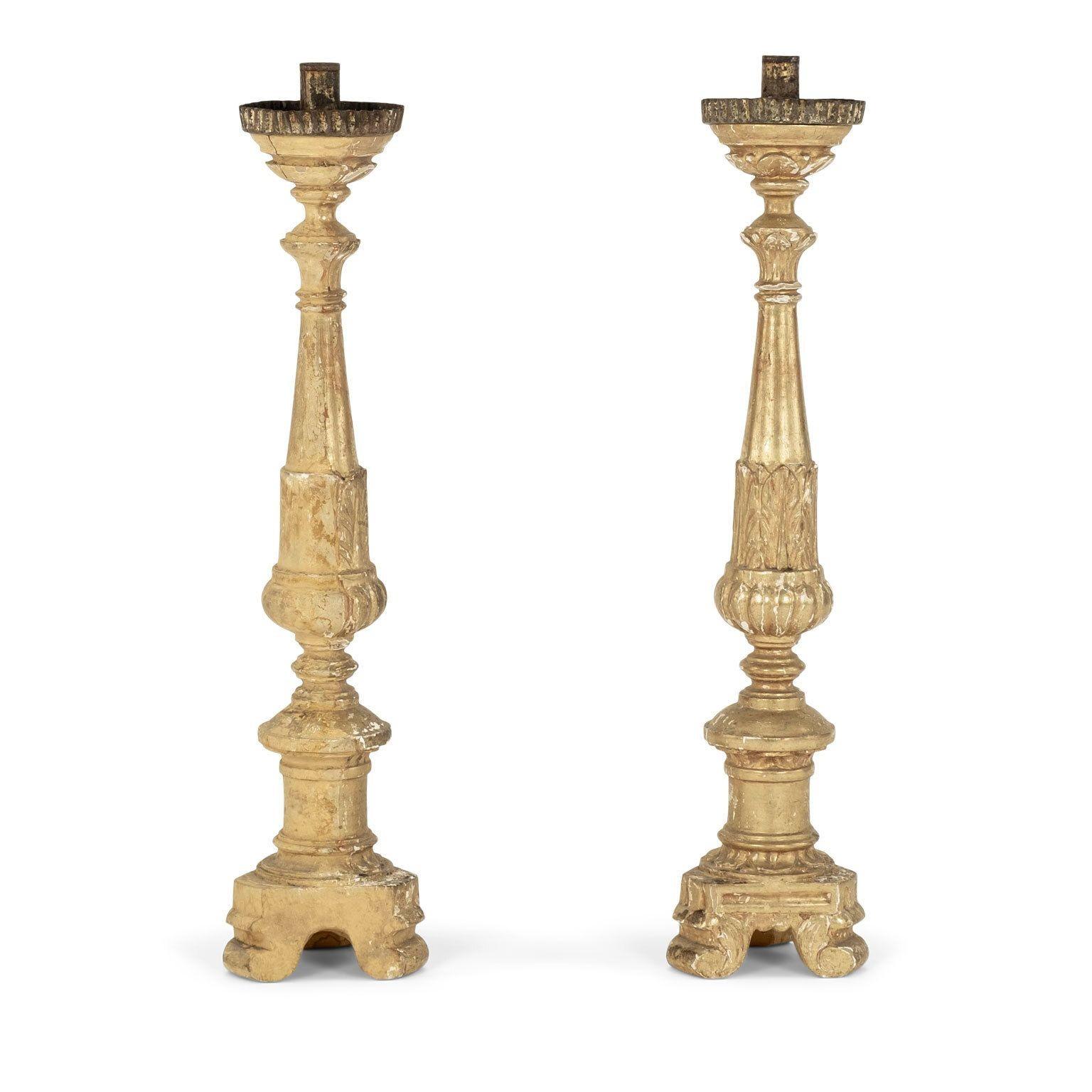 Neoclassical Pair of Giltwood Altarsticks For Sale