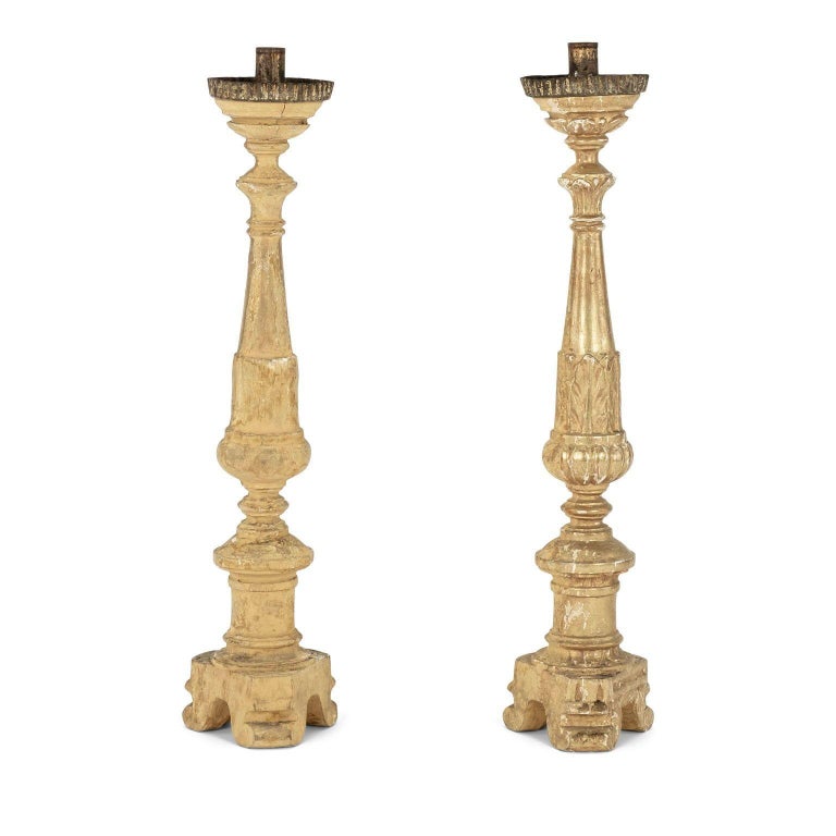Early 19th Century Pair of Giltwood Altarsticks For Sale