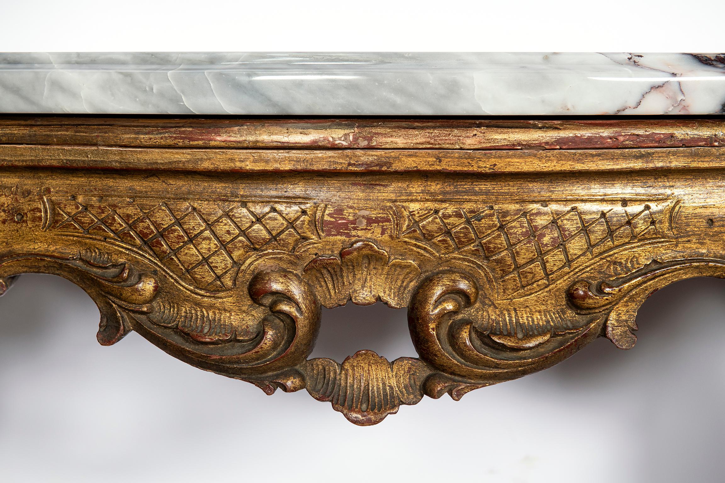Pair of Giltwood and Breccia Marble Consoles, Italy, circa Mid-19th Century 1