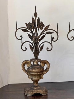 Pair of giltwood and iron pricket candelabras, Italy, 18th Century