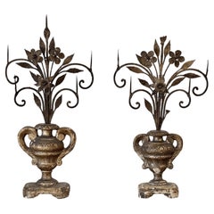 Pair of giltwood and iron pricket candelabras, Italy, 18th Century